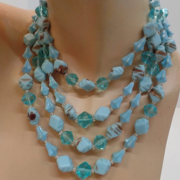 Hook Stamped Made in West Germany Multistrand Necklace (4) Adj 16" Blues - Picture 2 of 10